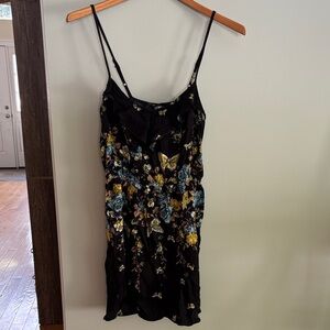 💎 Floral & Butterfly Print Black Dress